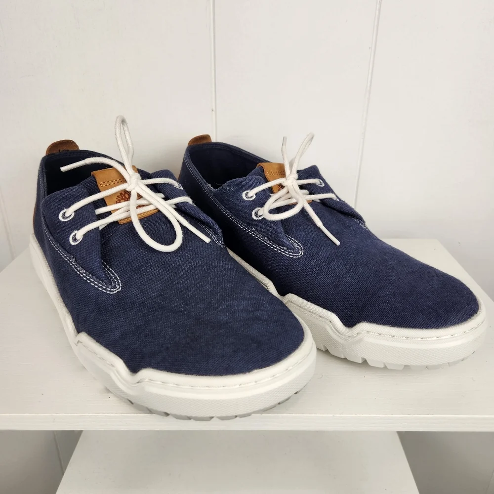 Timberland Loop Go Roam Mens 9.5 Sneaker Blue Canvas White Sole Boat Lace-Up